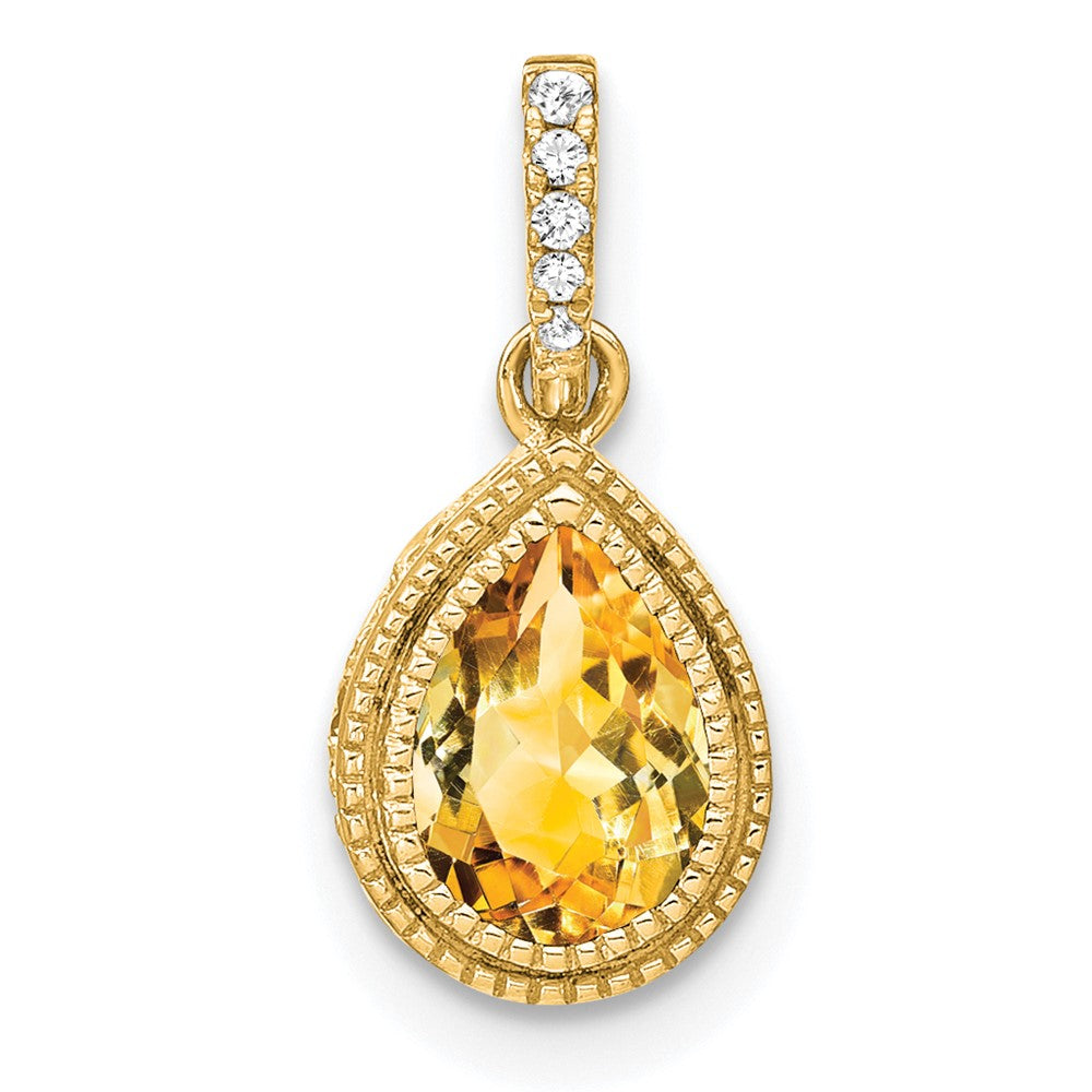 14k Pear Citrine and Diamond Pendant