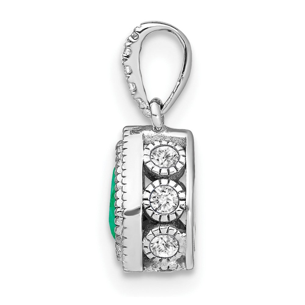14k White Gold Pear Emerald and Diamond Pendant