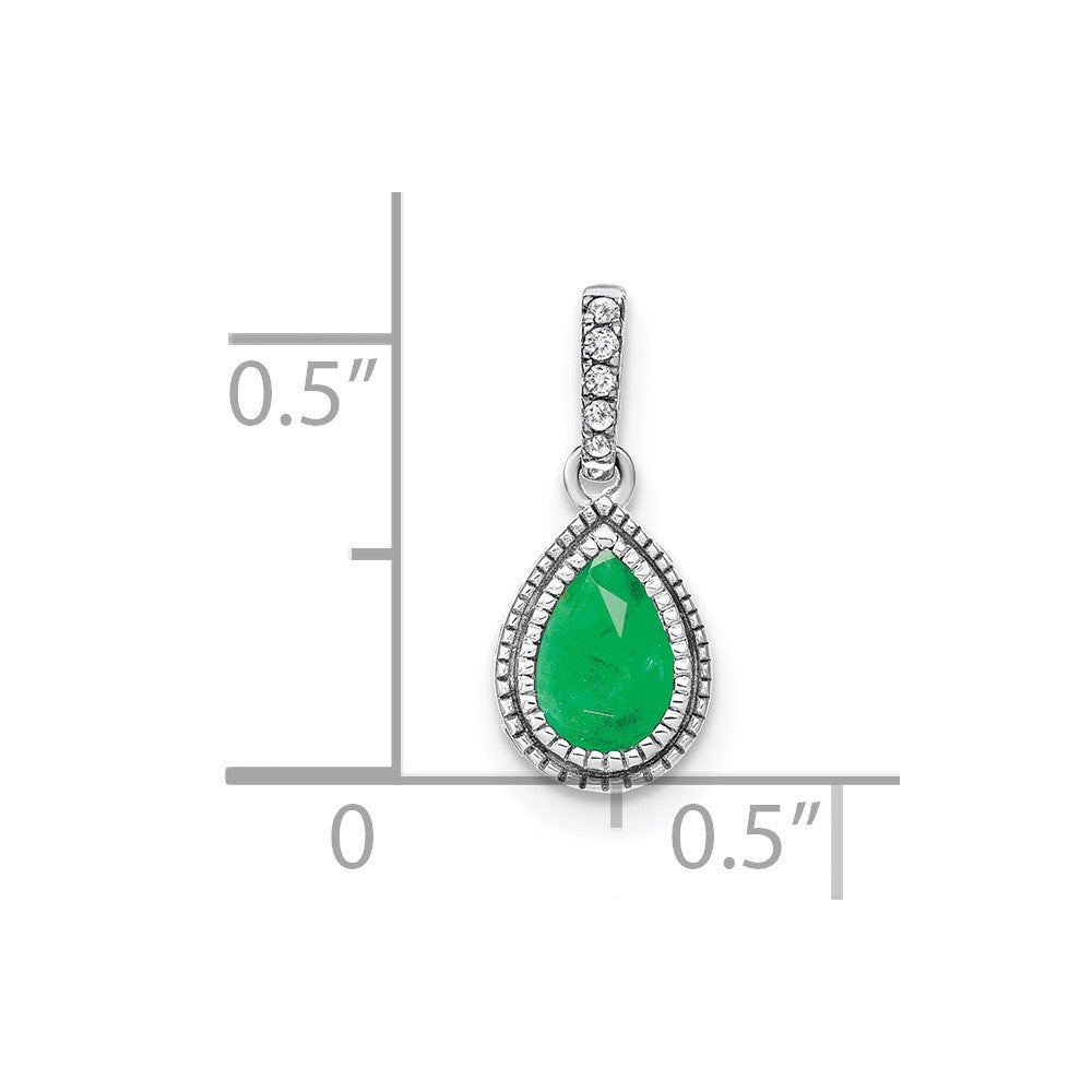 14k White Gold Pear Emerald and Diamond Pendant