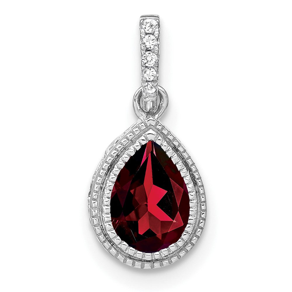 14k White Gold Pear Garnet and Diamond Pendant