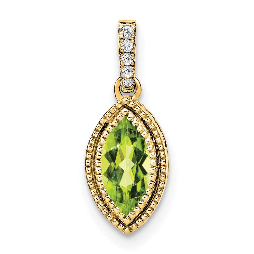 14k Marquise Peridot and Diamond Pendant