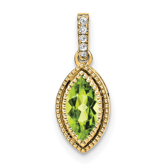 14k Marquise Peridot and Diamond Pendant
