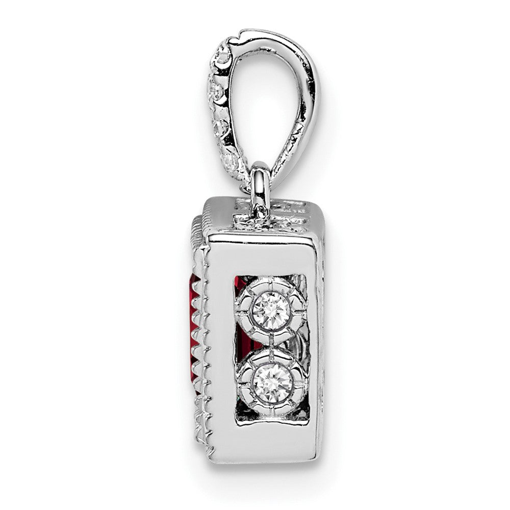 14k White Gold Square Garnet and Diamond Pendant
