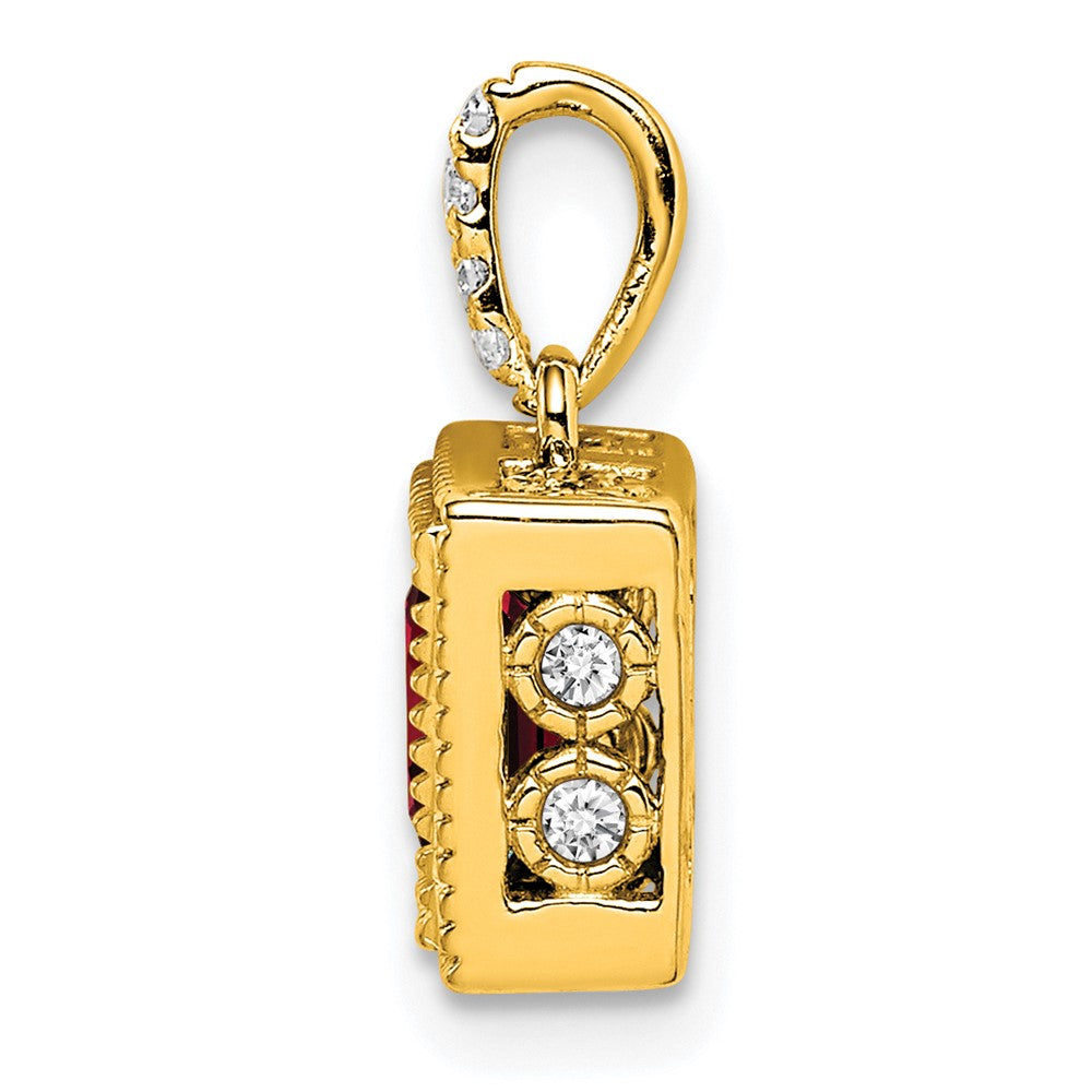 14k Square Garnet and Diamond Pendant