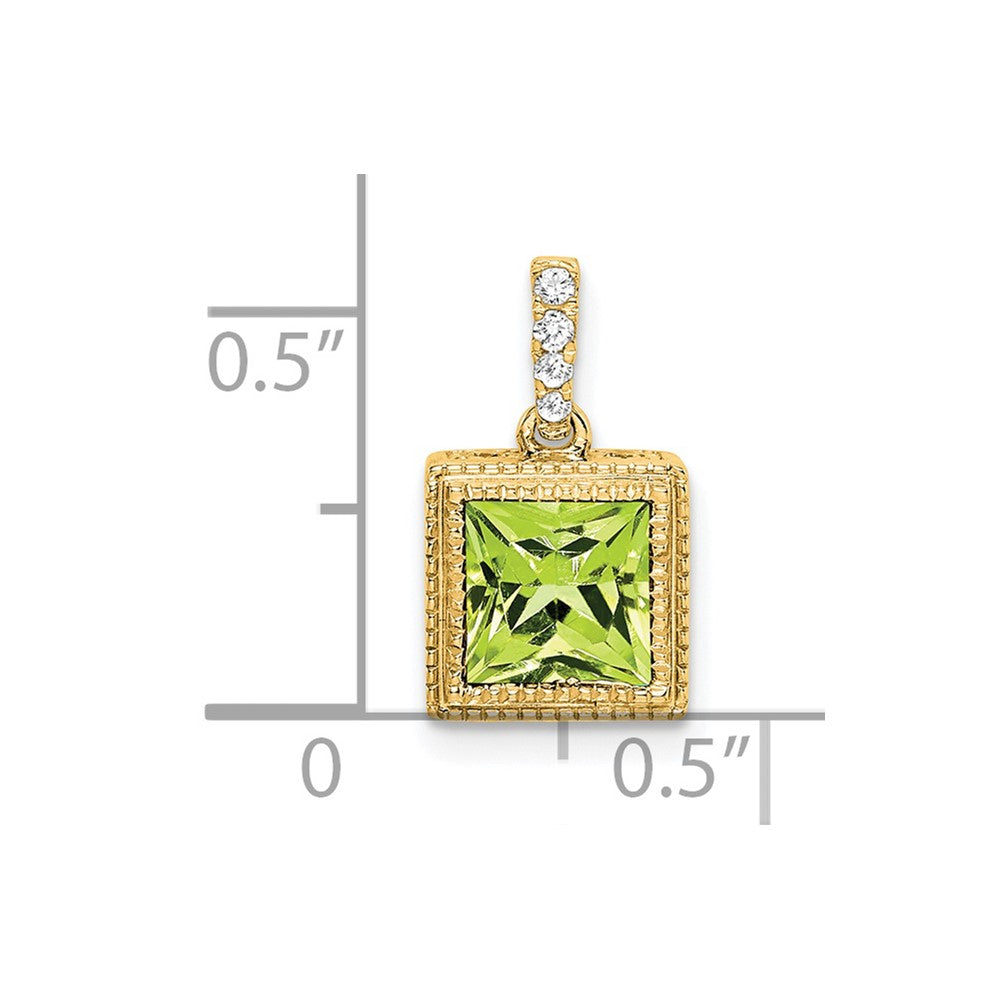 14k Square Peridot and Diamond Pendant