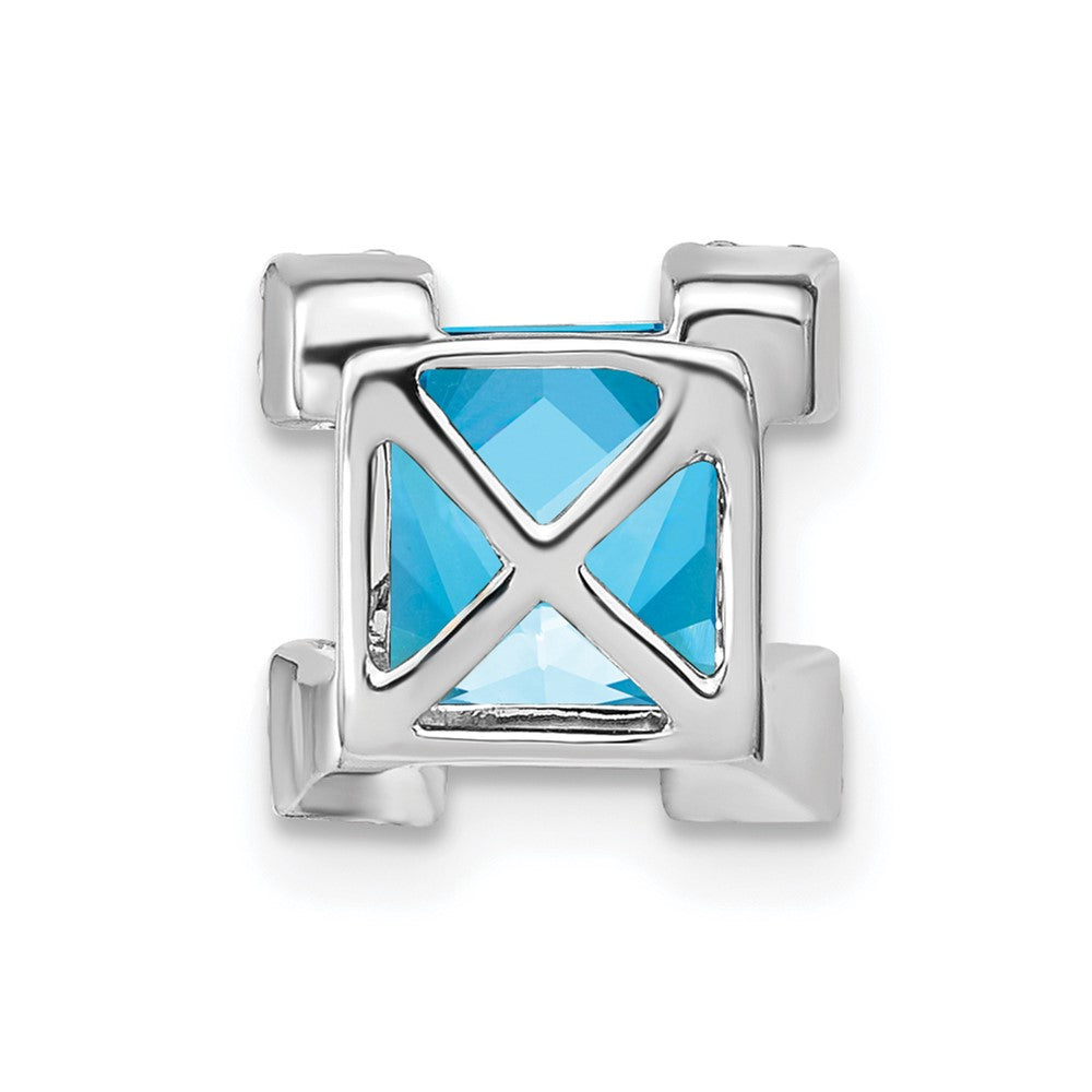 14k White Gold Square Blue Topaz and Diamond Chain Slide