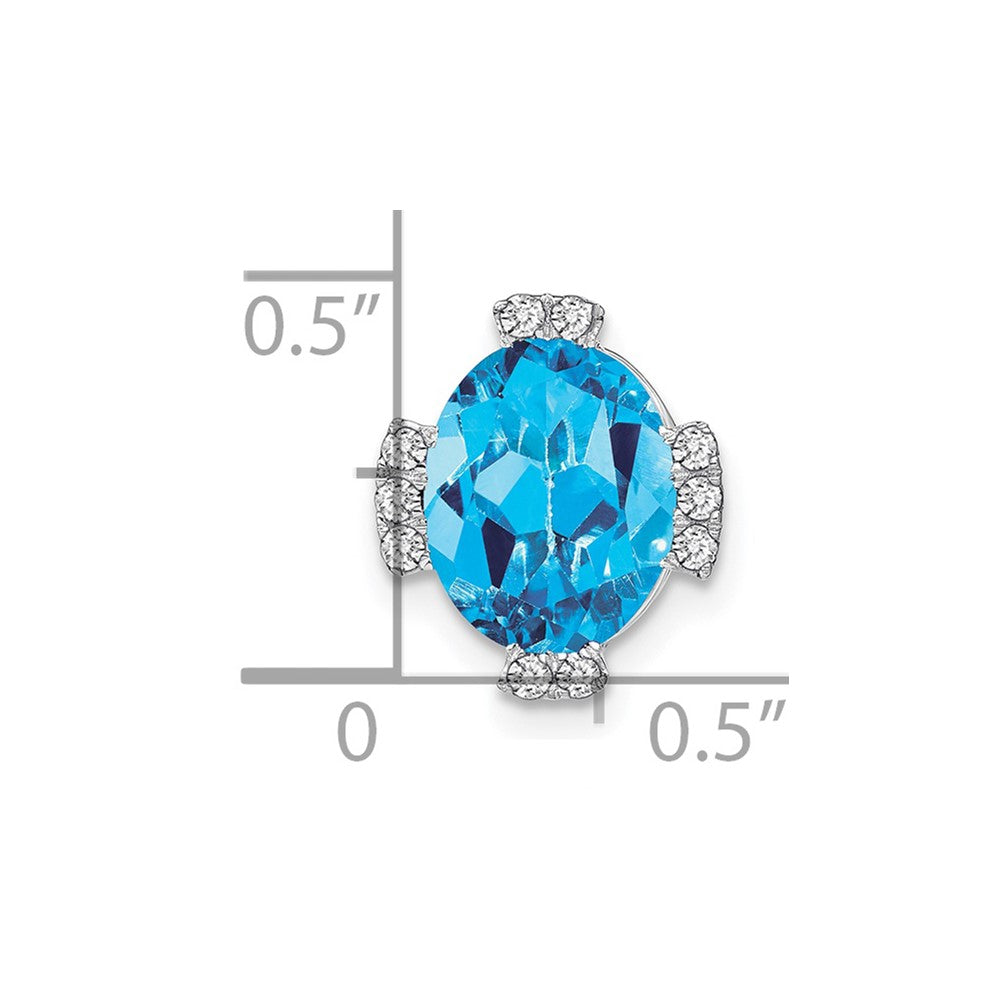 14k White Gold Oval Blue Topaz and Diamond Chain Slide