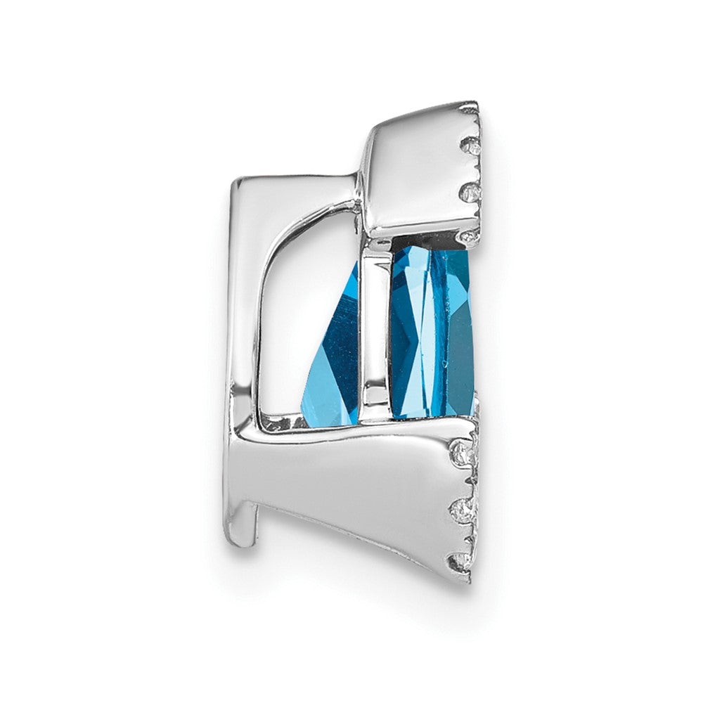 14k White Gold Pear Blue Topaz and Diamond Chain Slide