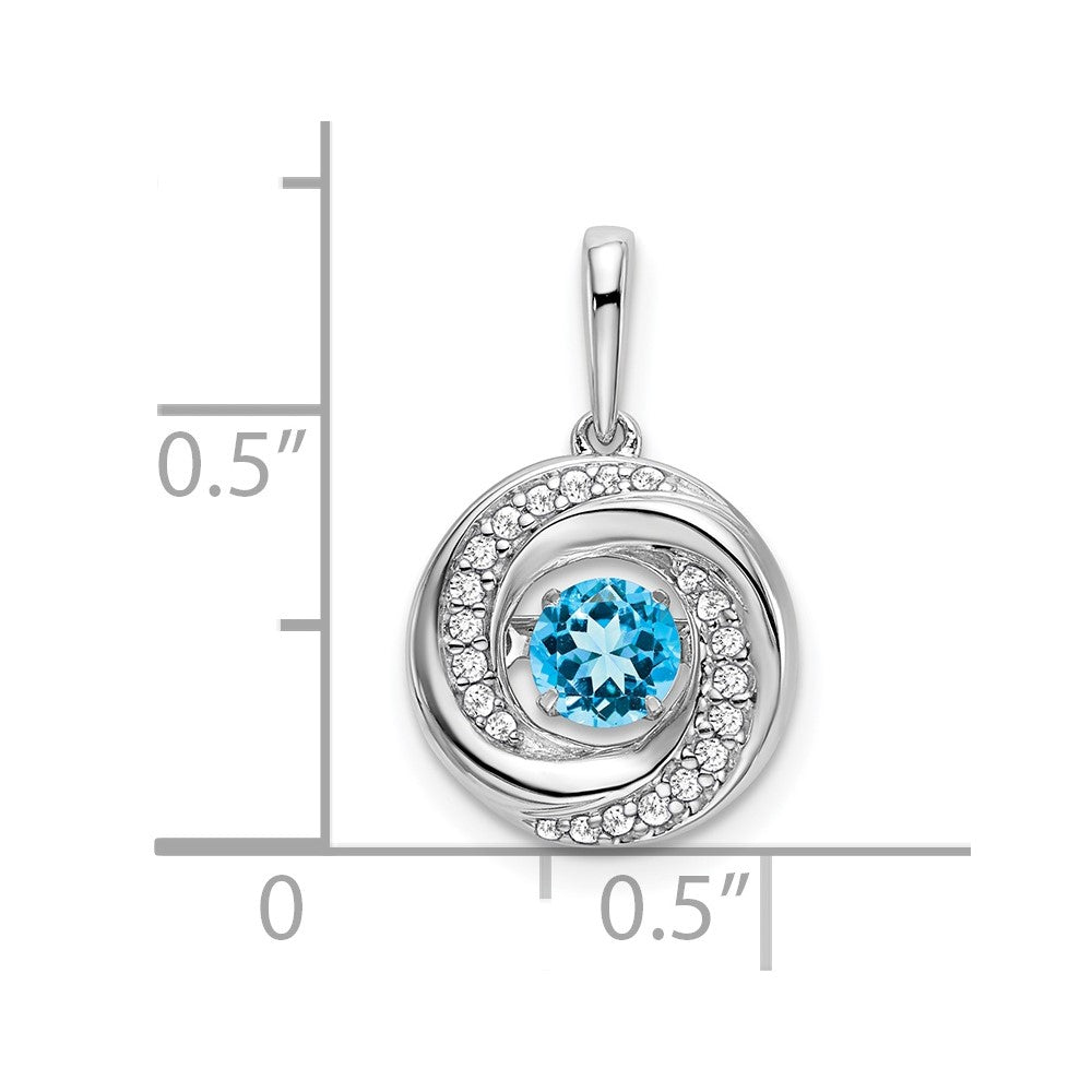14k White Gold Round Blue Topaz and Diamond Pendant