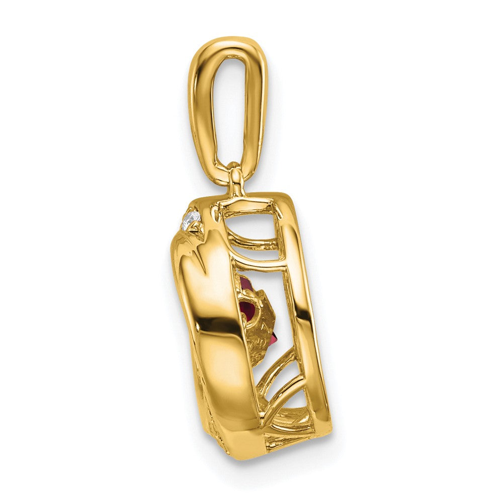 14k Round Garnet and Diamond Pendant