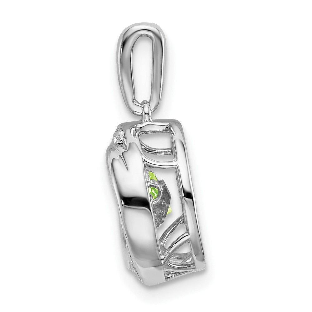 14k White Gold Round Peridot and Diamond Pendant