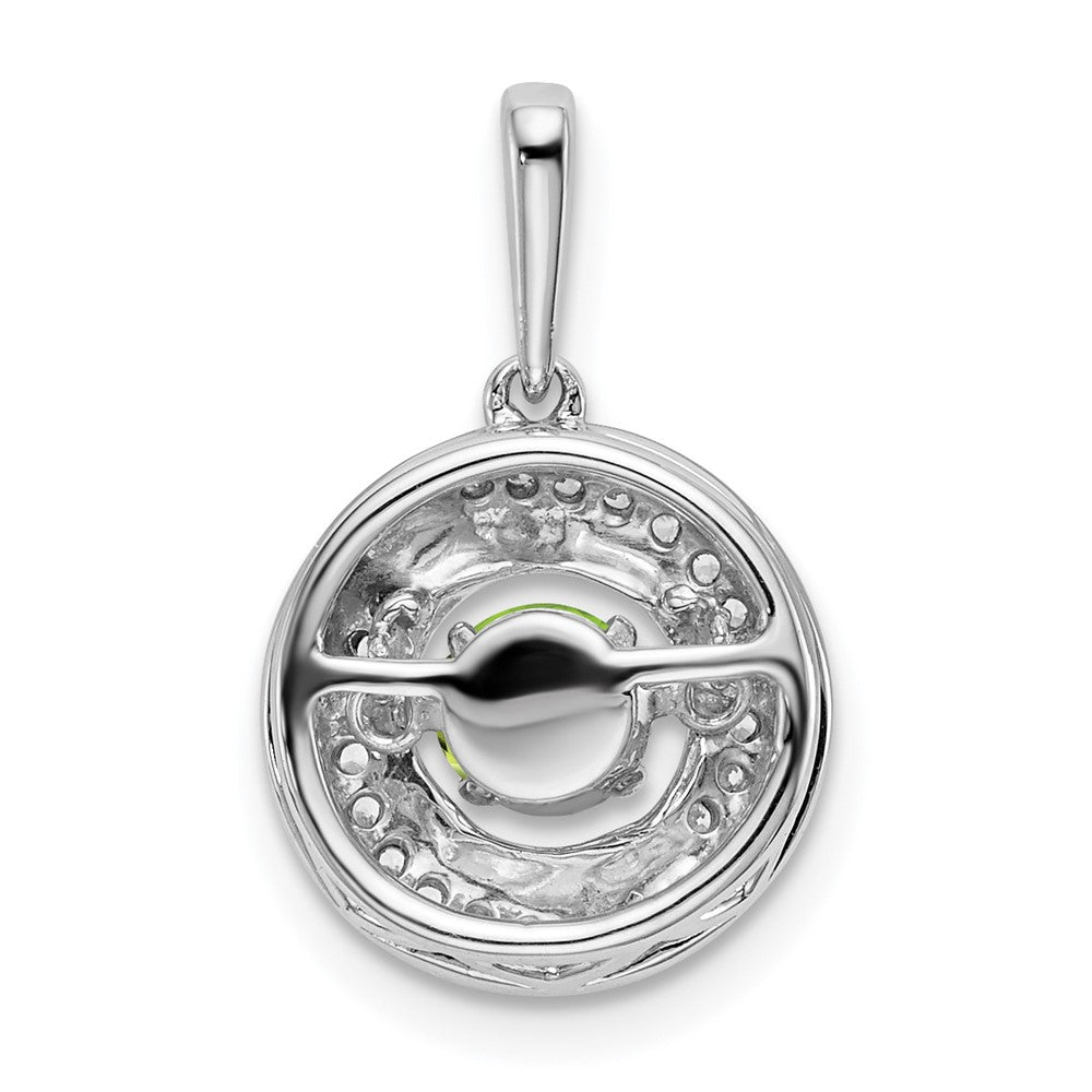14k White Gold Round Peridot and Diamond Pendant