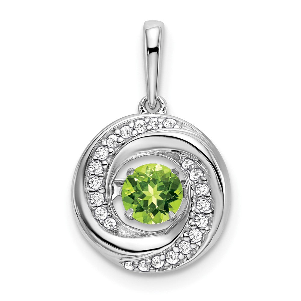 14k White Gold Round Peridot and Diamond Pendant