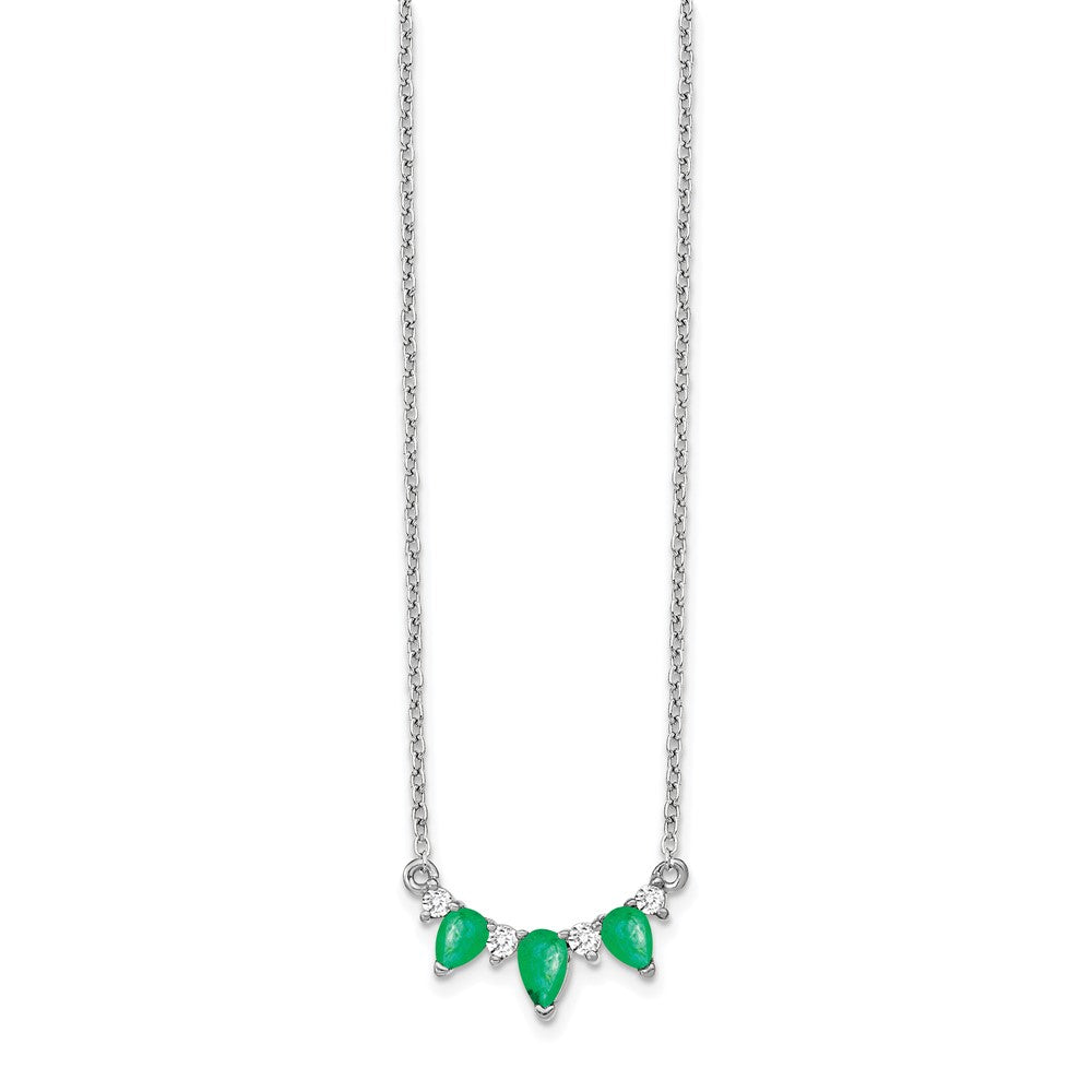 14k White Gold Emerald and Diamond 18 inch Necklace