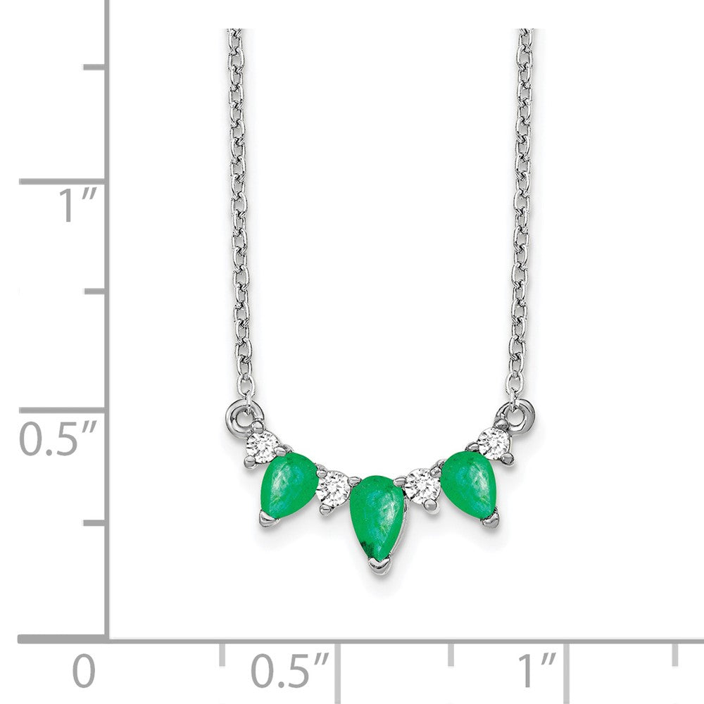 14k White Gold Emerald and Diamond 18 inch Necklace
