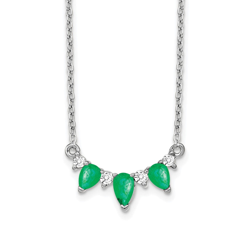 14k White Gold Emerald and Diamond 18 inch Necklace