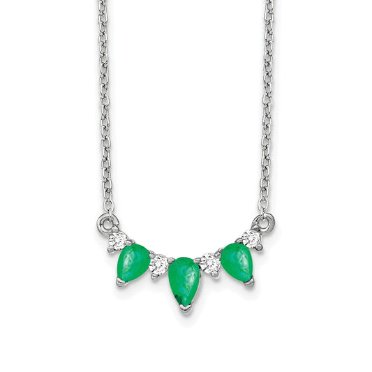 14k White Gold Emerald and Diamond 18 inch Necklace