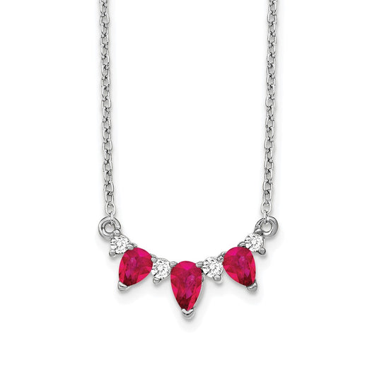 14k White Gold Ruby and Diamond 18 inch Necklace