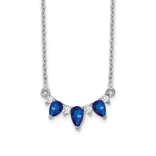 14k White Gold Pear Sapphire and Diamond 18 inch Necklace