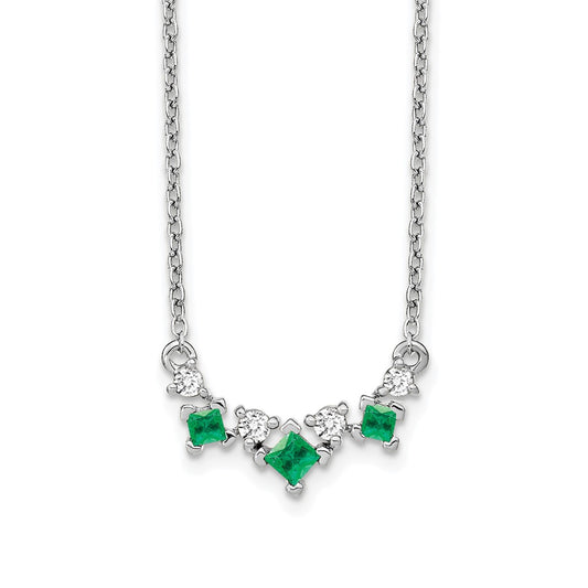 14k White Gold Emerald and Diamond 18 inch Necklace