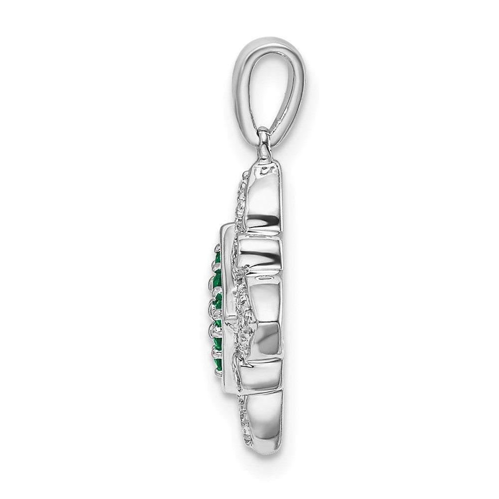 14k White Gold Emerald and Diamond Vintage Pendant