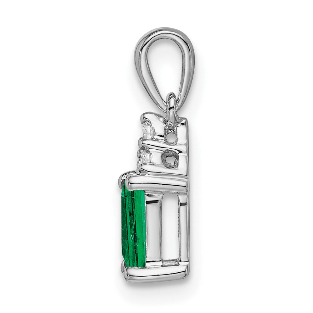14k White Gold Rectangle Emerald and Diamond Pendant