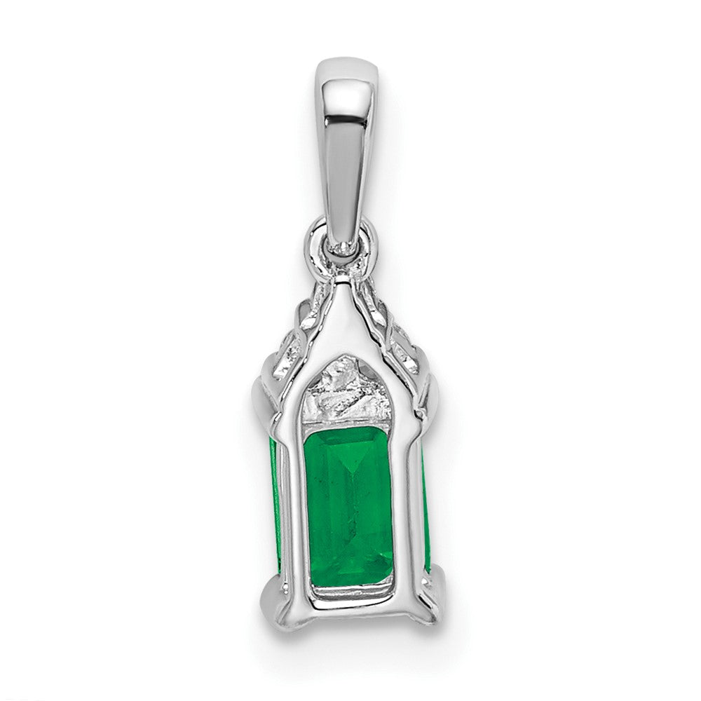 14k White Gold Rectangle Emerald and Diamond Pendant