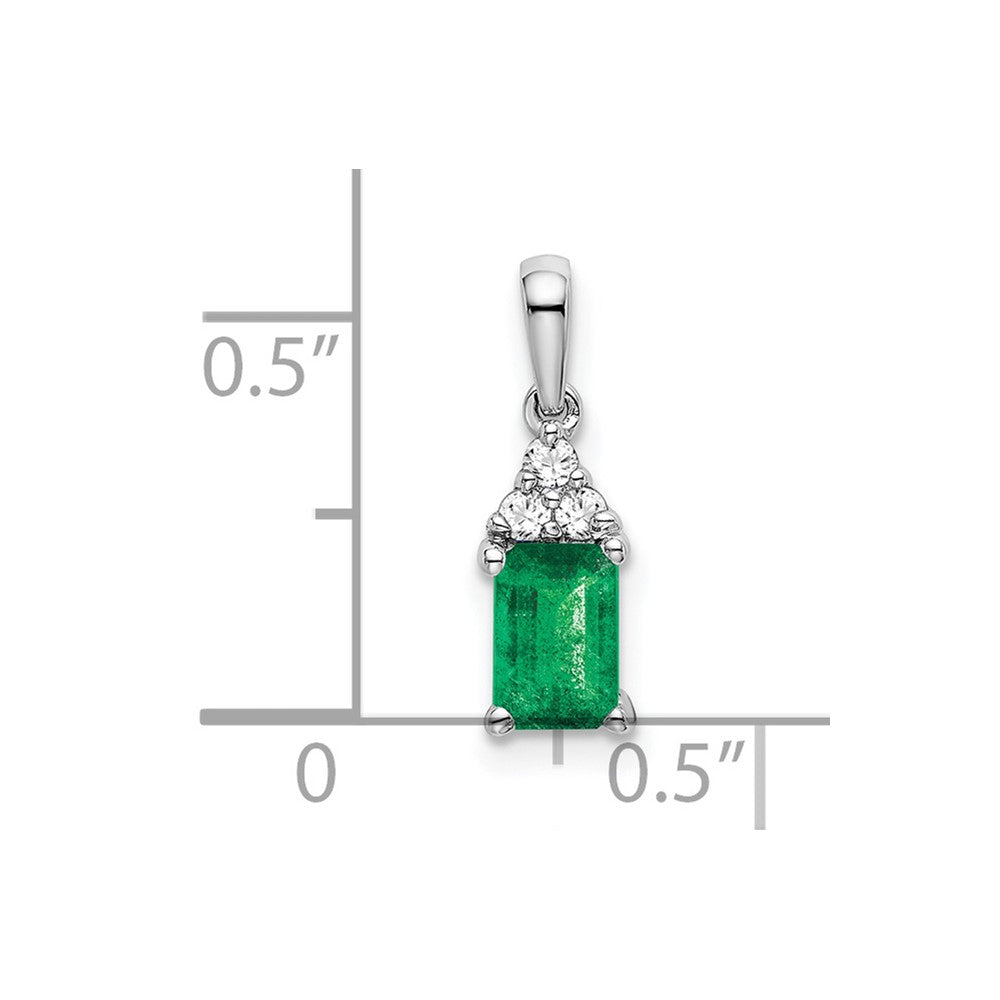 14k White Gold Rectangle Emerald and Diamond Pendant