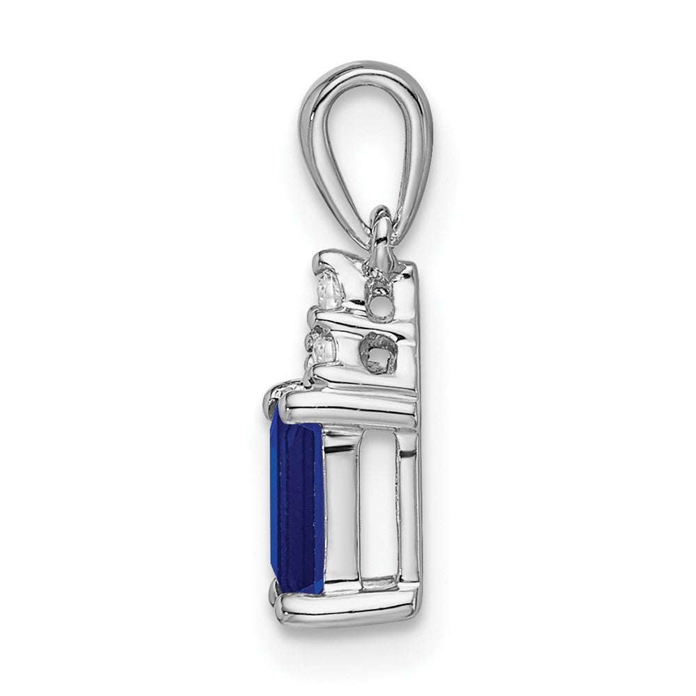 14k White Gold Emerald-shape Sapphire and Diamond Pendant