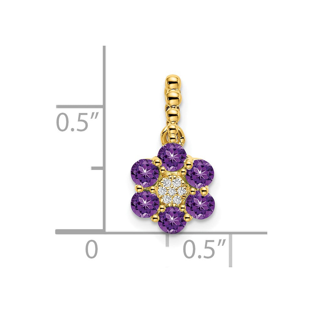 14k Amethyst and Diamond Floral Pendant