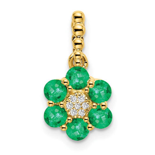 14k Emerald and Diamond Floral Pendant