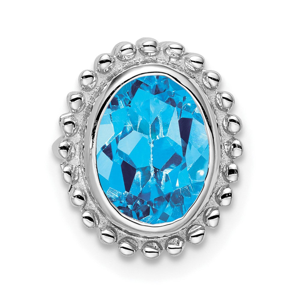 14k White Gold Oval Blue Topaz Chain Slide
