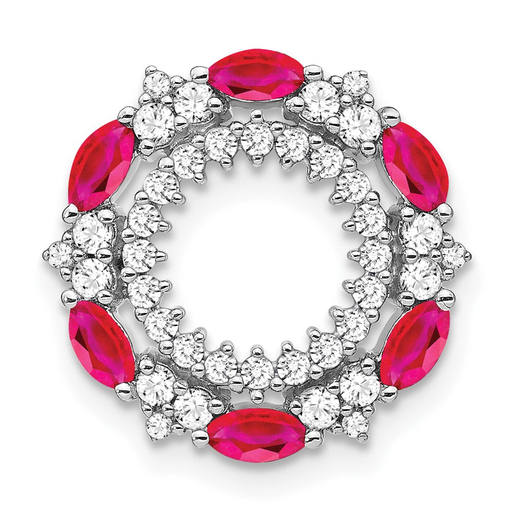 14k White Gold Ruby and Diamond Circle Chain Slide