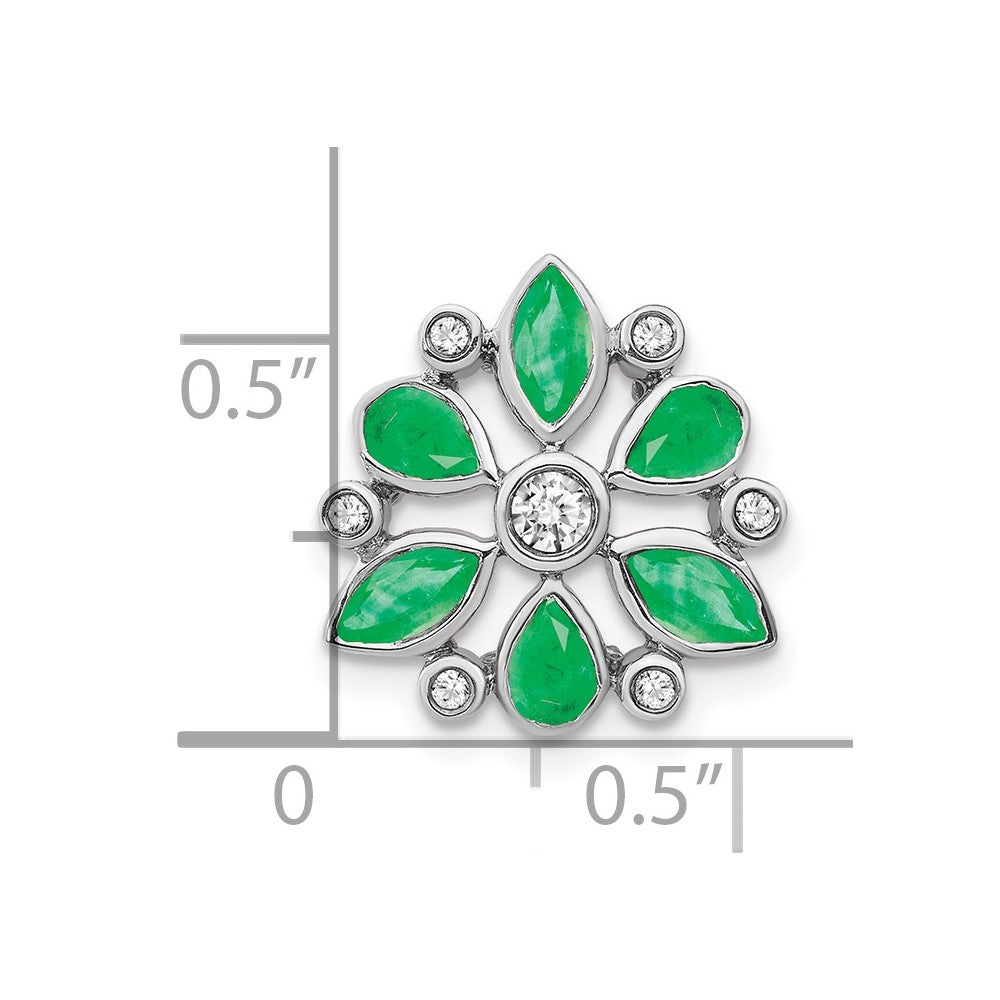 14k White Gold Emerald and Diamond Chain Slide
