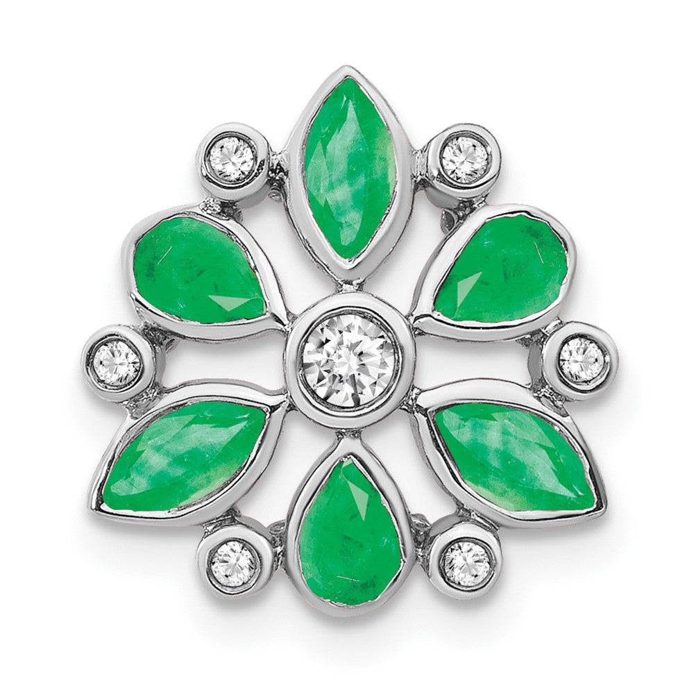 14k White Gold Emerald and Diamond Chain Slide