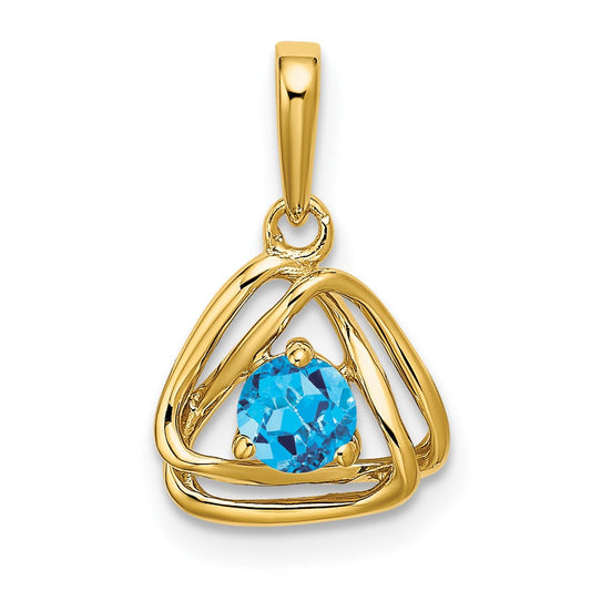 14k Blue Topaz Triangle Pendant