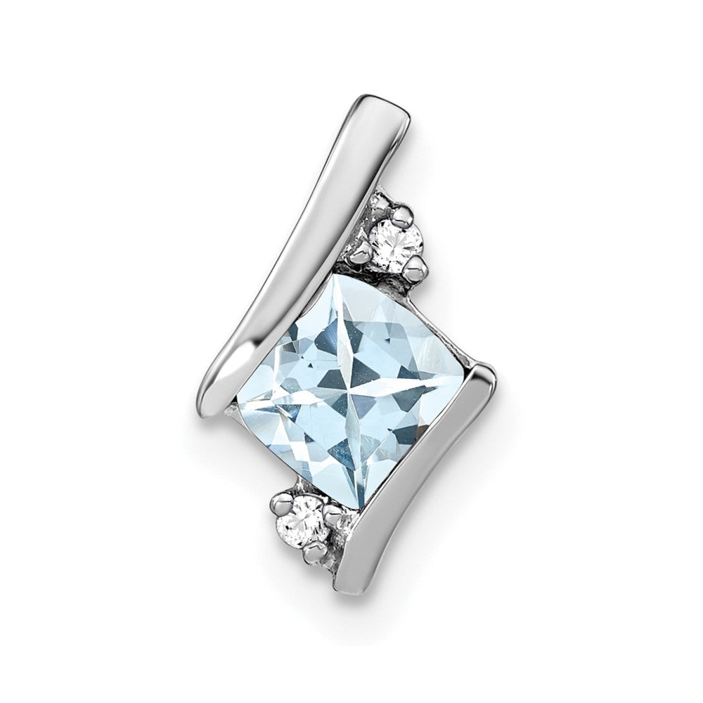 14K White Gold  Cushion Aquamarine and Diamond Chain Slide