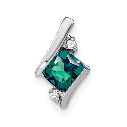 Sterling Silver Antique Cushion Cr. Alexandrite and Diamond Pendant