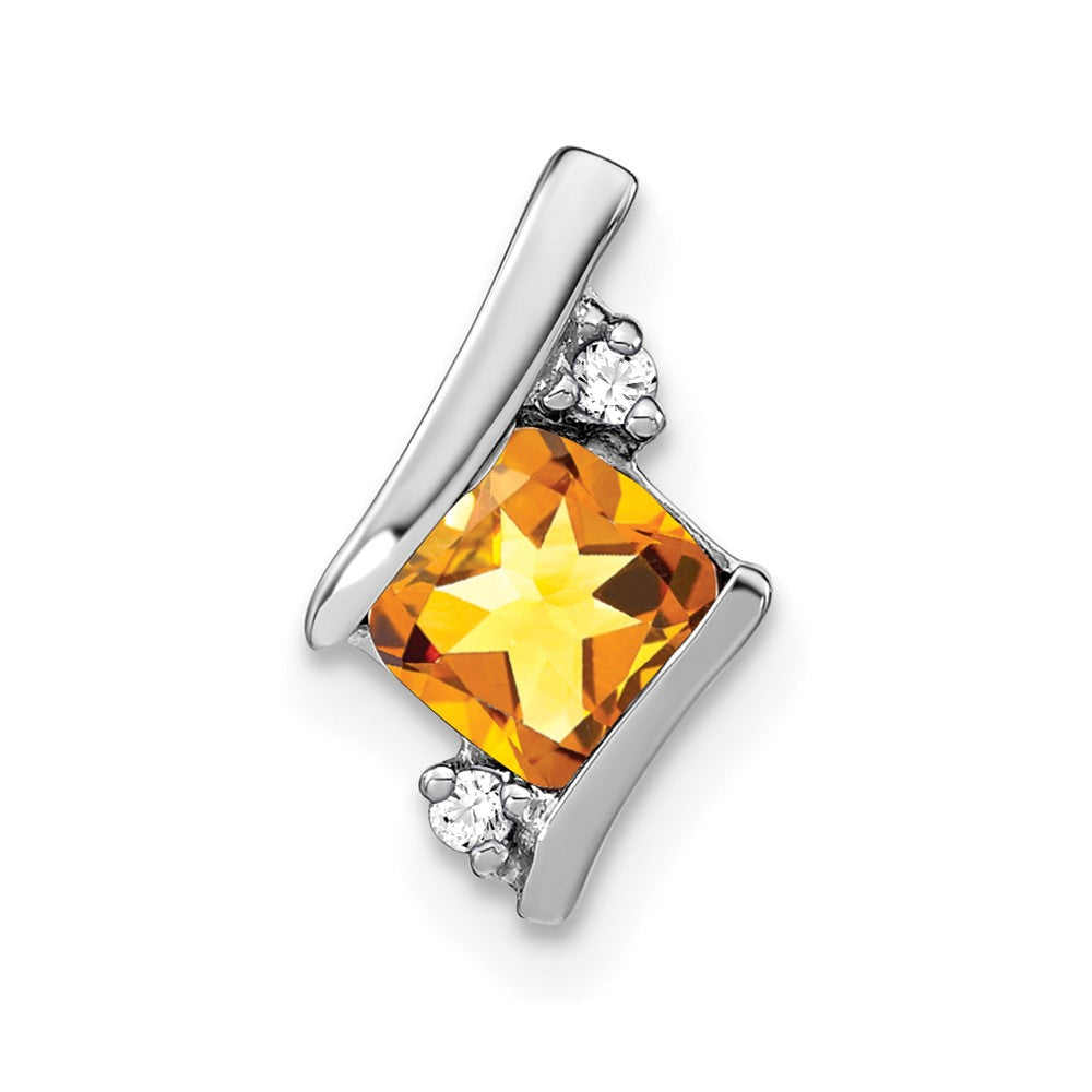Sterling Silver Antique Cushion Citrine and Diamond Pendant