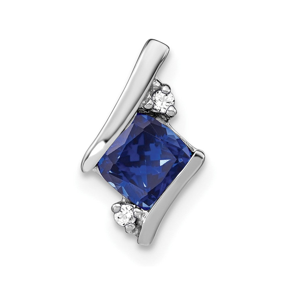 14K White Gold  Cushion Cr. Sapphire and Diamond Chain Slide