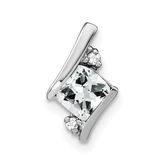 Sterling Silver Antique Cushion White Topaz and Diamond Pendant