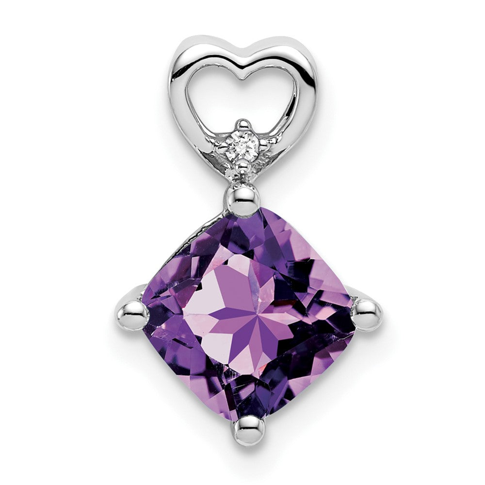 14k White Gold Amethyst and Diamond Heart Chain Slide
