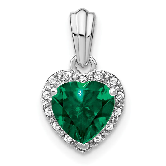 Sterling Silver Rhodium-plated Created Emerald and Diamond Pendant