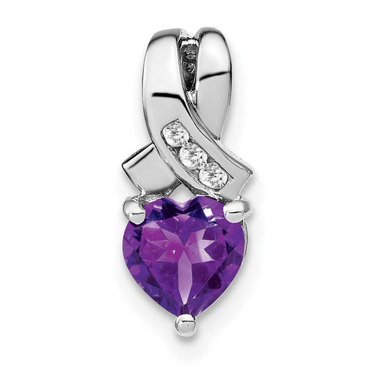 Sterling Silver Rhodium-plated Amethyst and Diamond Pendant