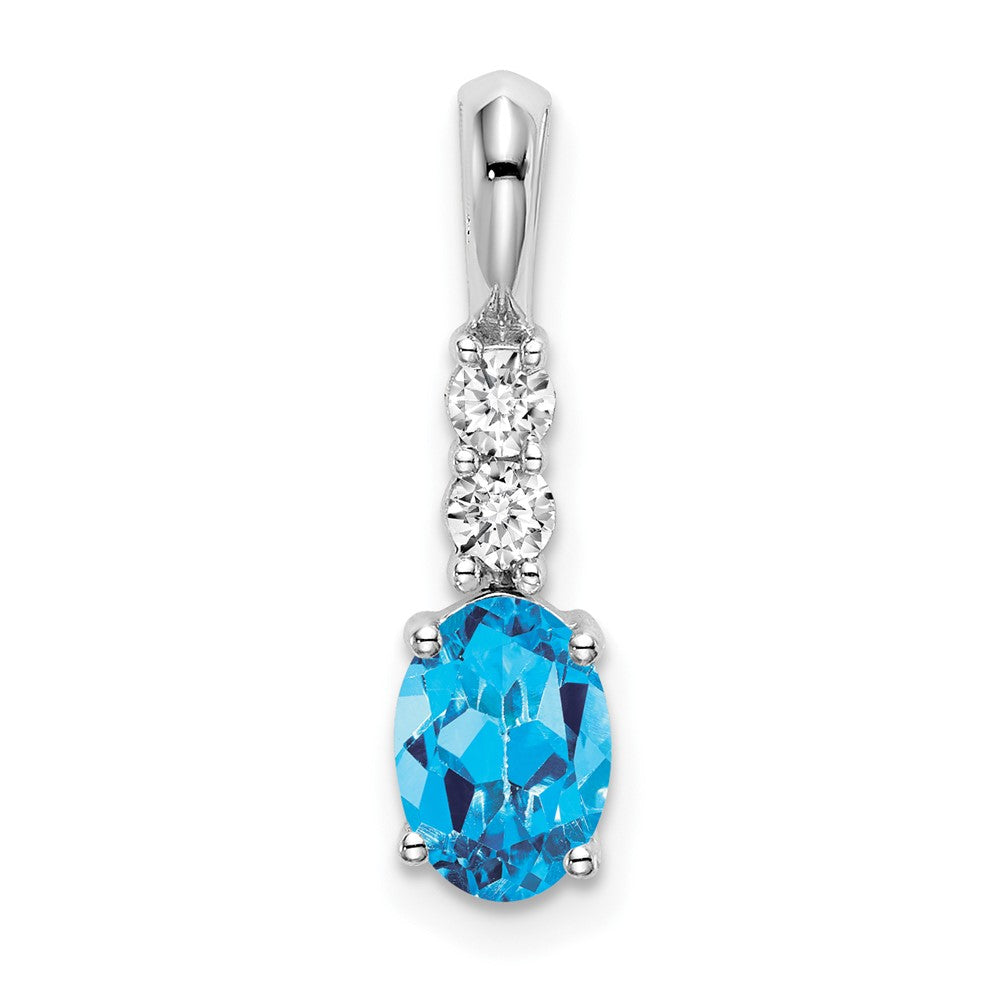 14k White Gold Oval Blue Topaz and Diamond Pendant