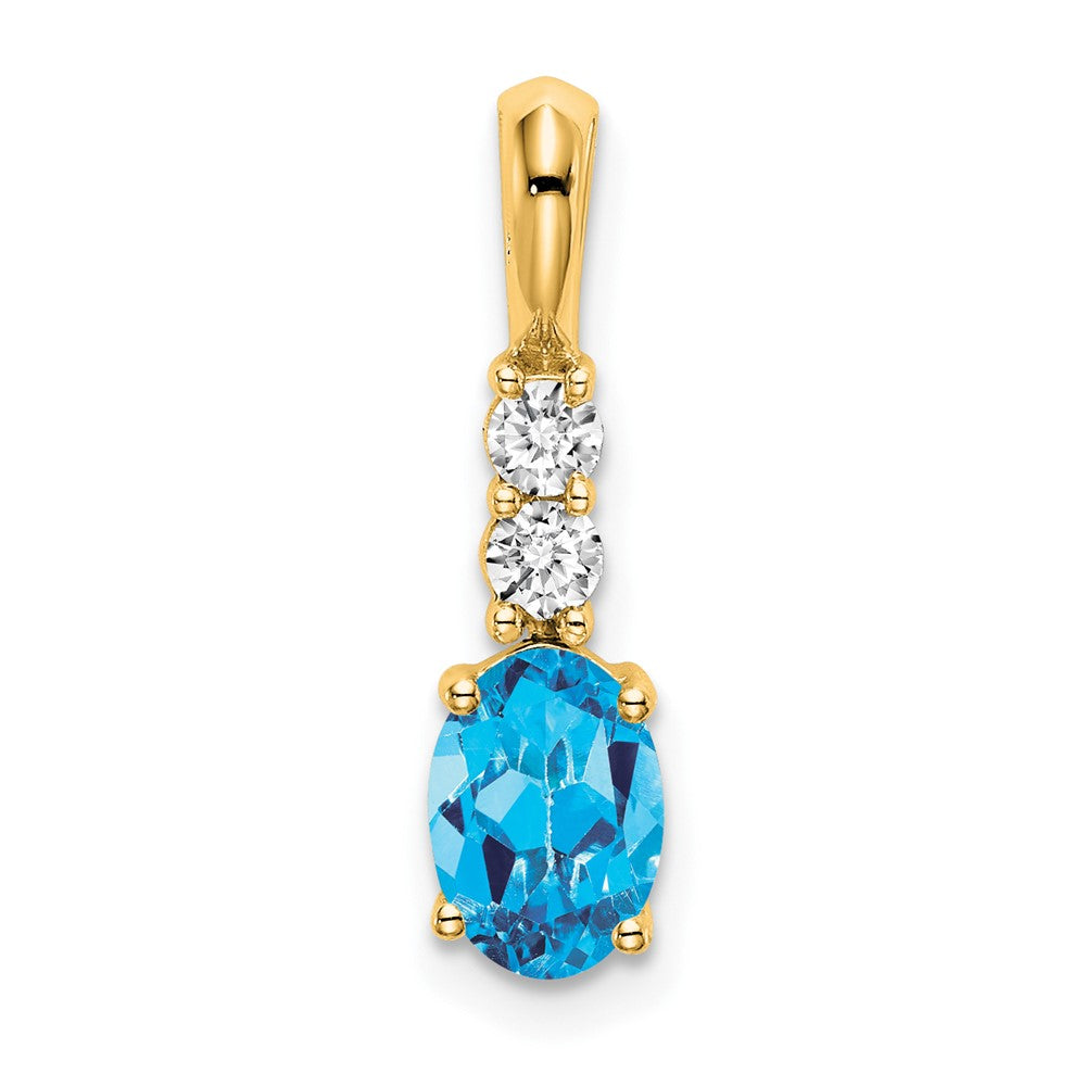14K Oval Blue Topaz and Diamond Pendant