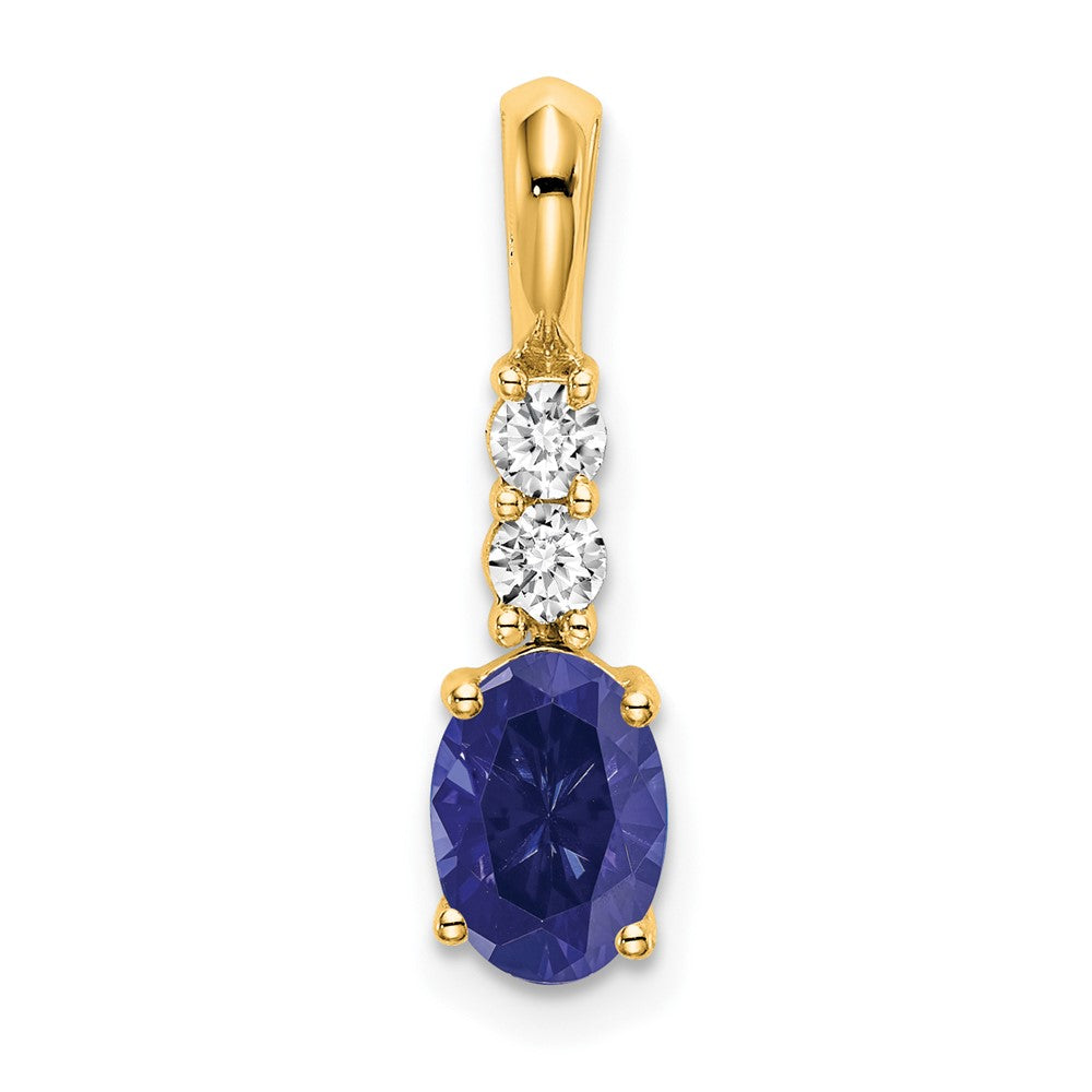 14K Oval Created Sapphire and Diamond Pendant
