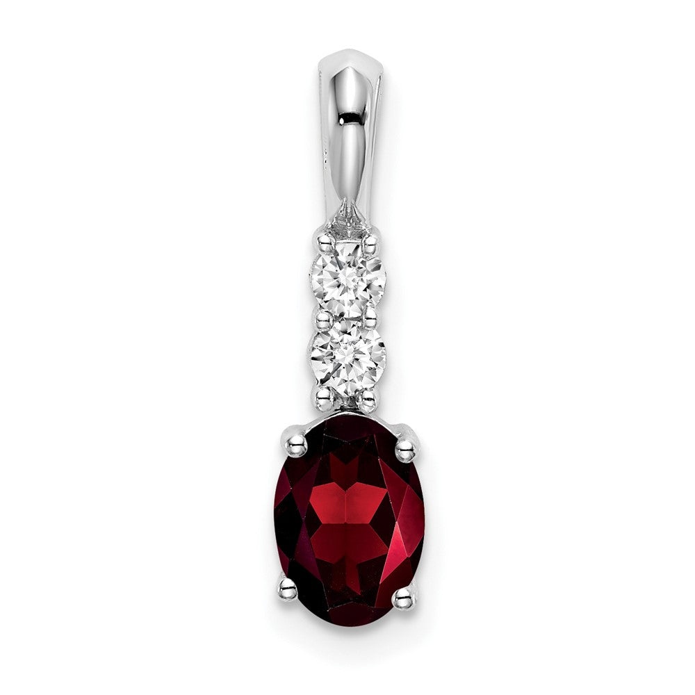 14k White Gold Oval Garnet and Diamond Pendant