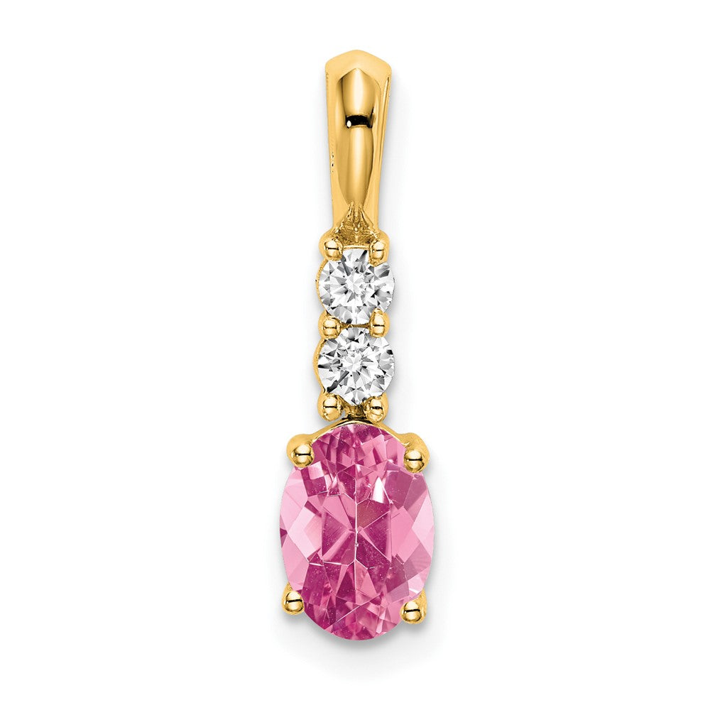 14K Oval Pink Tourmaline and Diamond Pendant