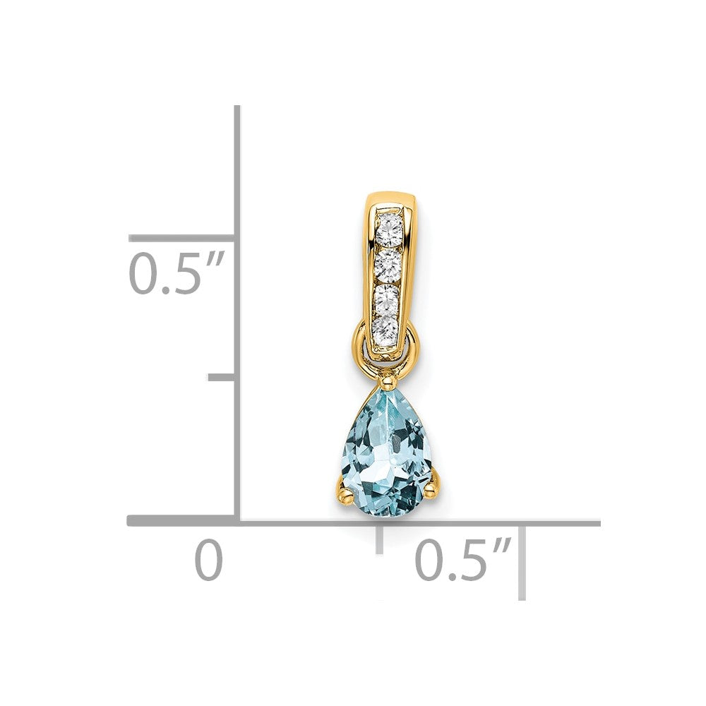 14K Pear Aquamarine and Diamond Pendant